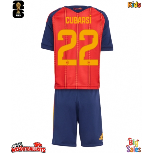Spain Pau Cubarsi #22 Replica Home Stadium Kit for Kids World Cup 2026 Short Sleeve (+ pants)